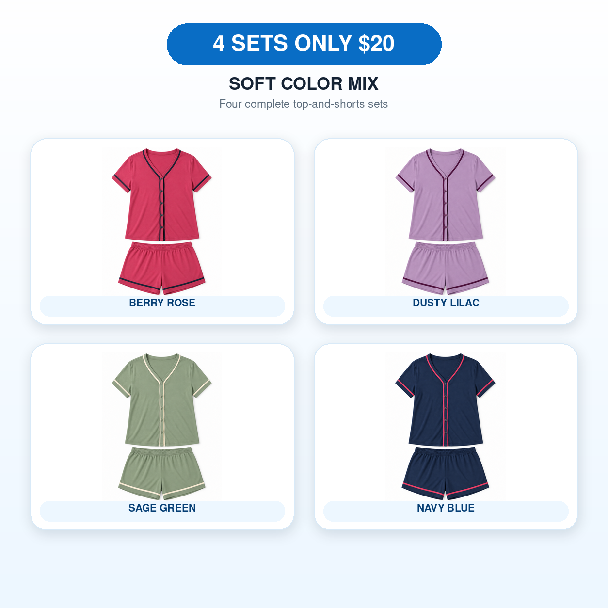Women's Soft Stretch Button-Front Pajama Lounge Set Multipack - Short Sleeve Top & Shorts