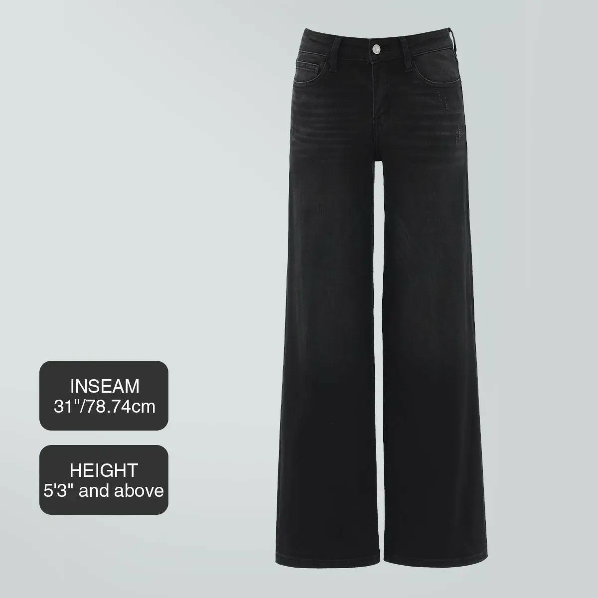 Mid-low Rise Baggy Jeans Stretchy Wide Leg for Women Distressed Pants