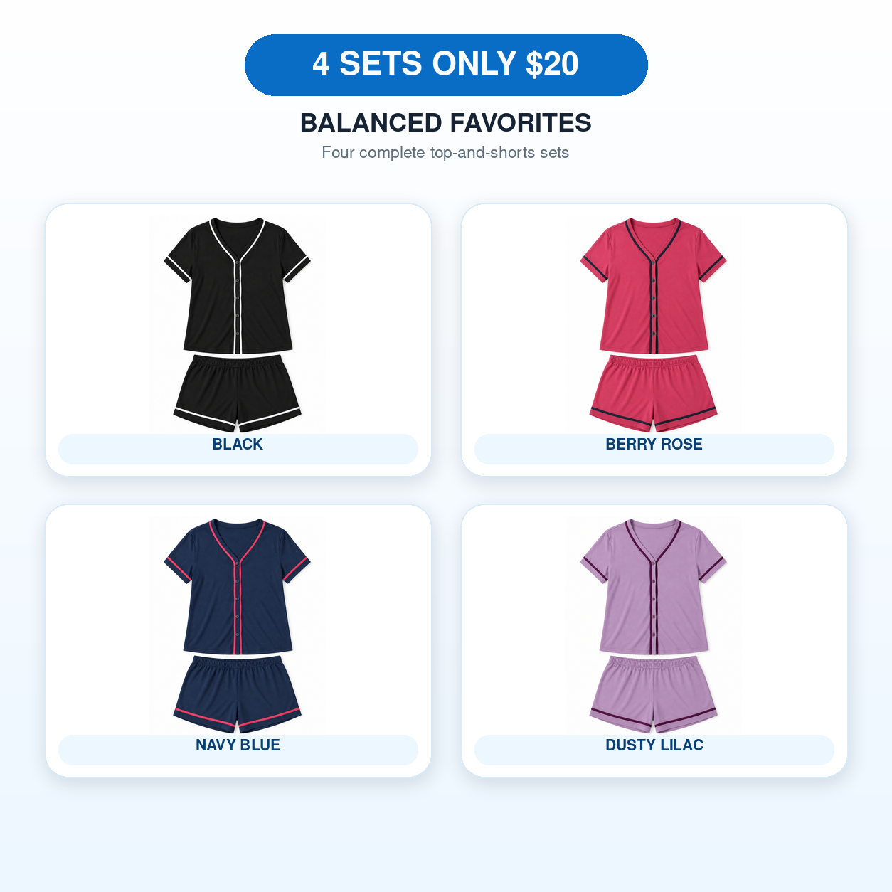 Women's Soft Stretch Button-Front Pajama Lounge Set Multipack - Short Sleeve Top & Shorts