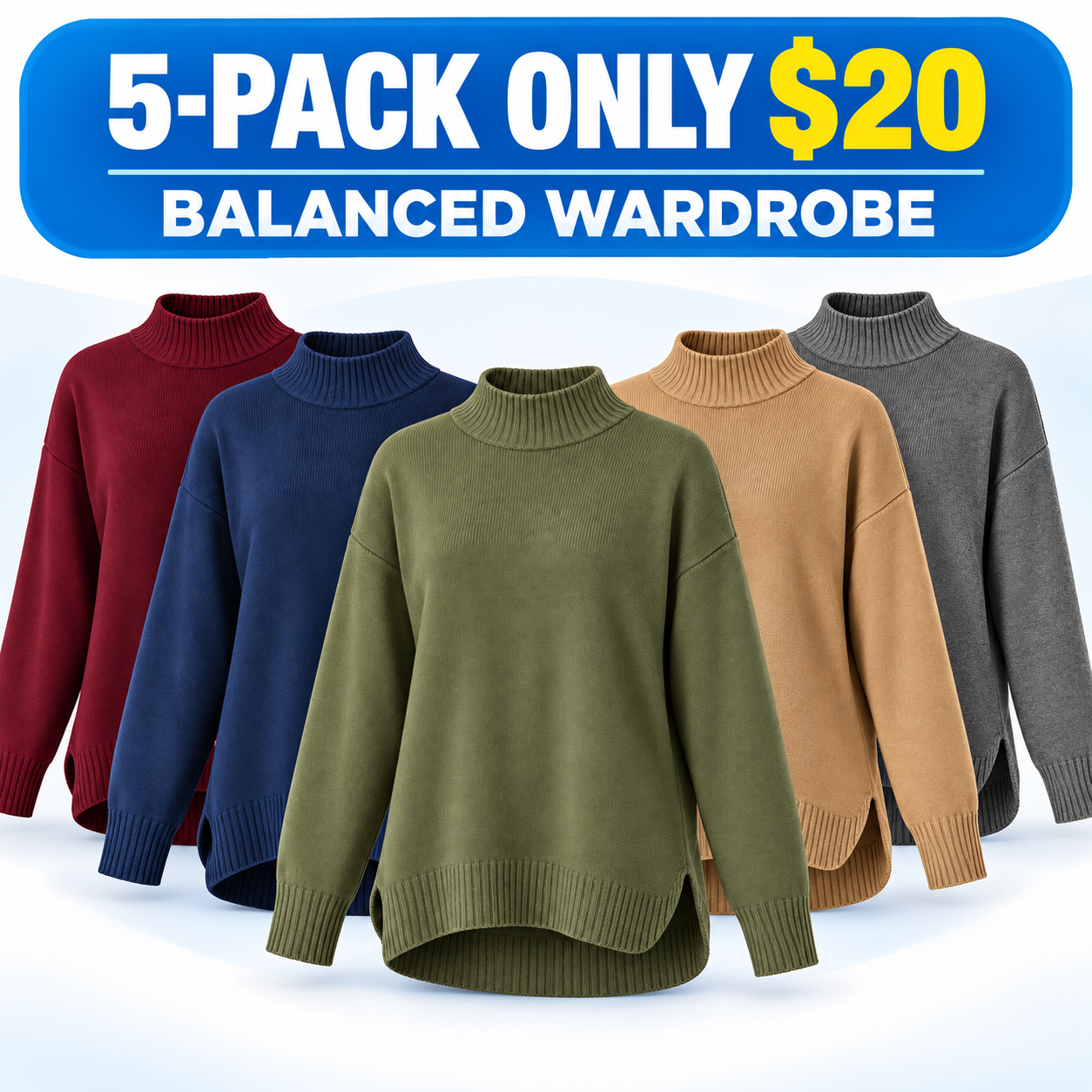 Women's Relaxed Longline Mock-Neck Knit Sweater Multipack - High-Low Hem Pullover