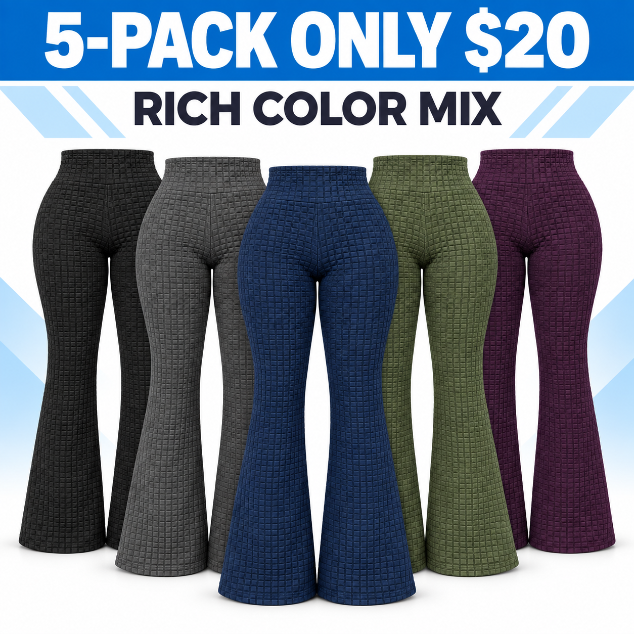 Women's High-Rise Textured Flare Pants Multipack - Stretch Pull-On Pants