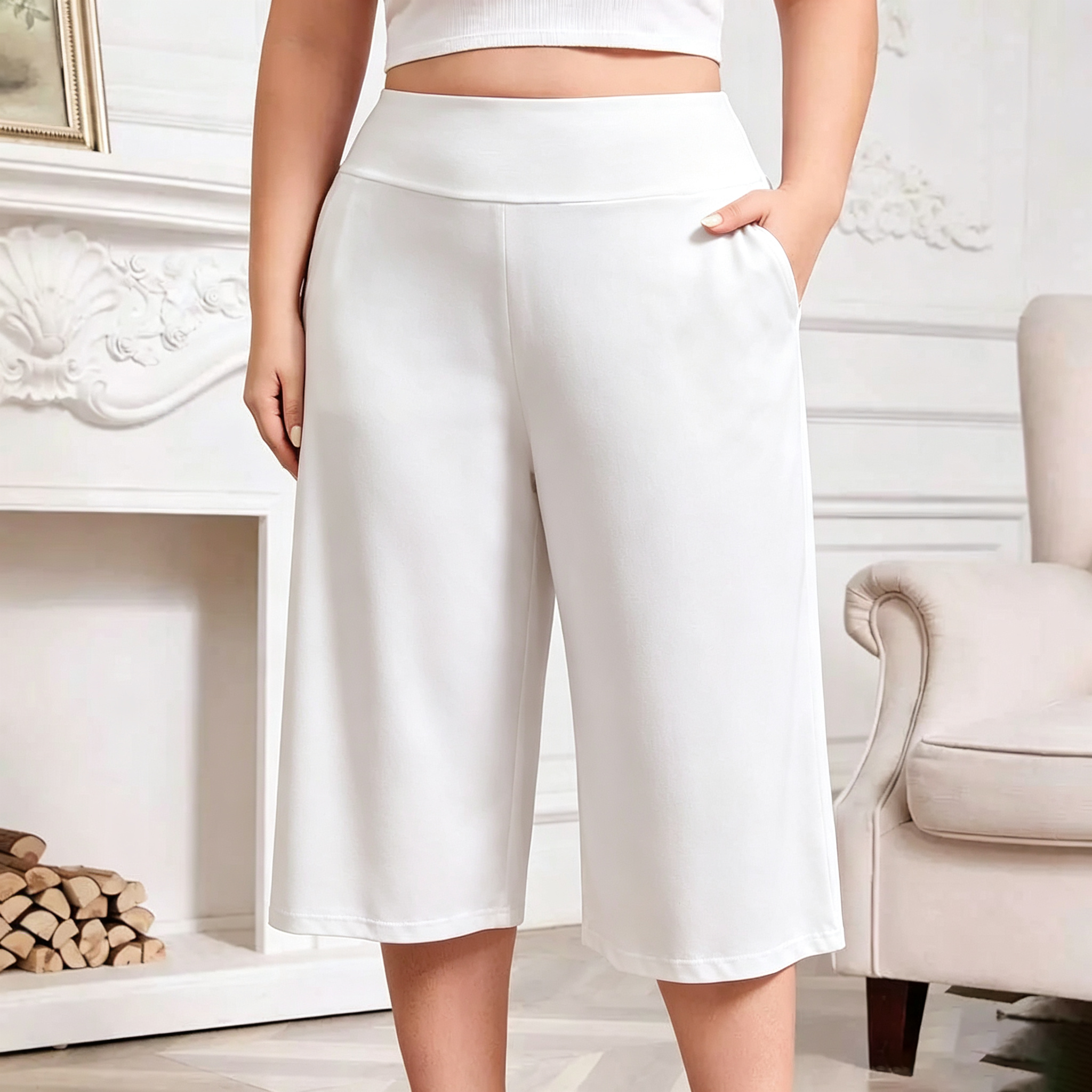 Women’s Plus Size Capri Pajama Pants Soft Breathable Stretchy Wide Leg Lounge Sleep Pants with Pockets Fit Fabric