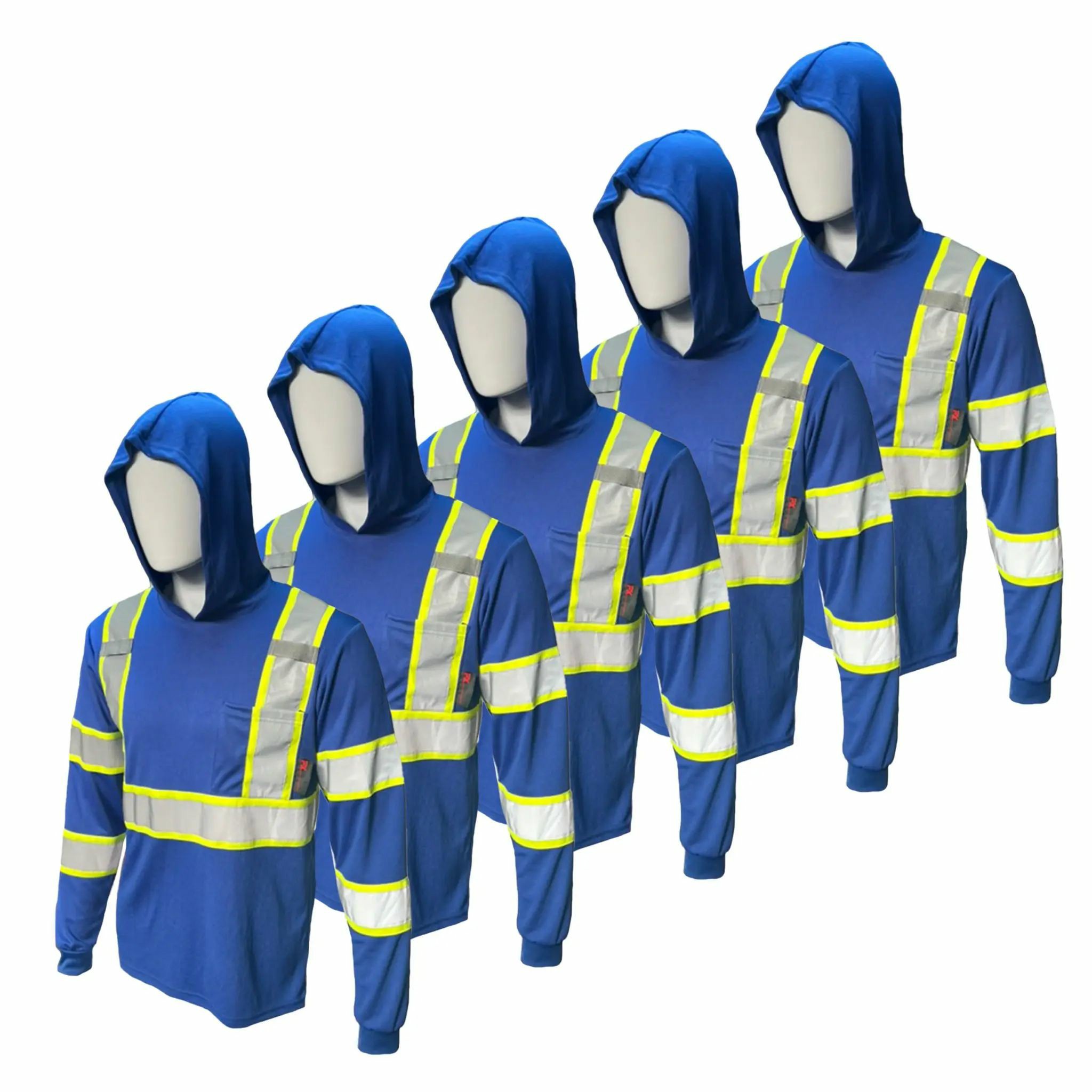 5 PACK SHIRT High Visibility Hoodie Long Sleeve Safety Shirt with hoodie Polyester Birdeye Mesh in various color