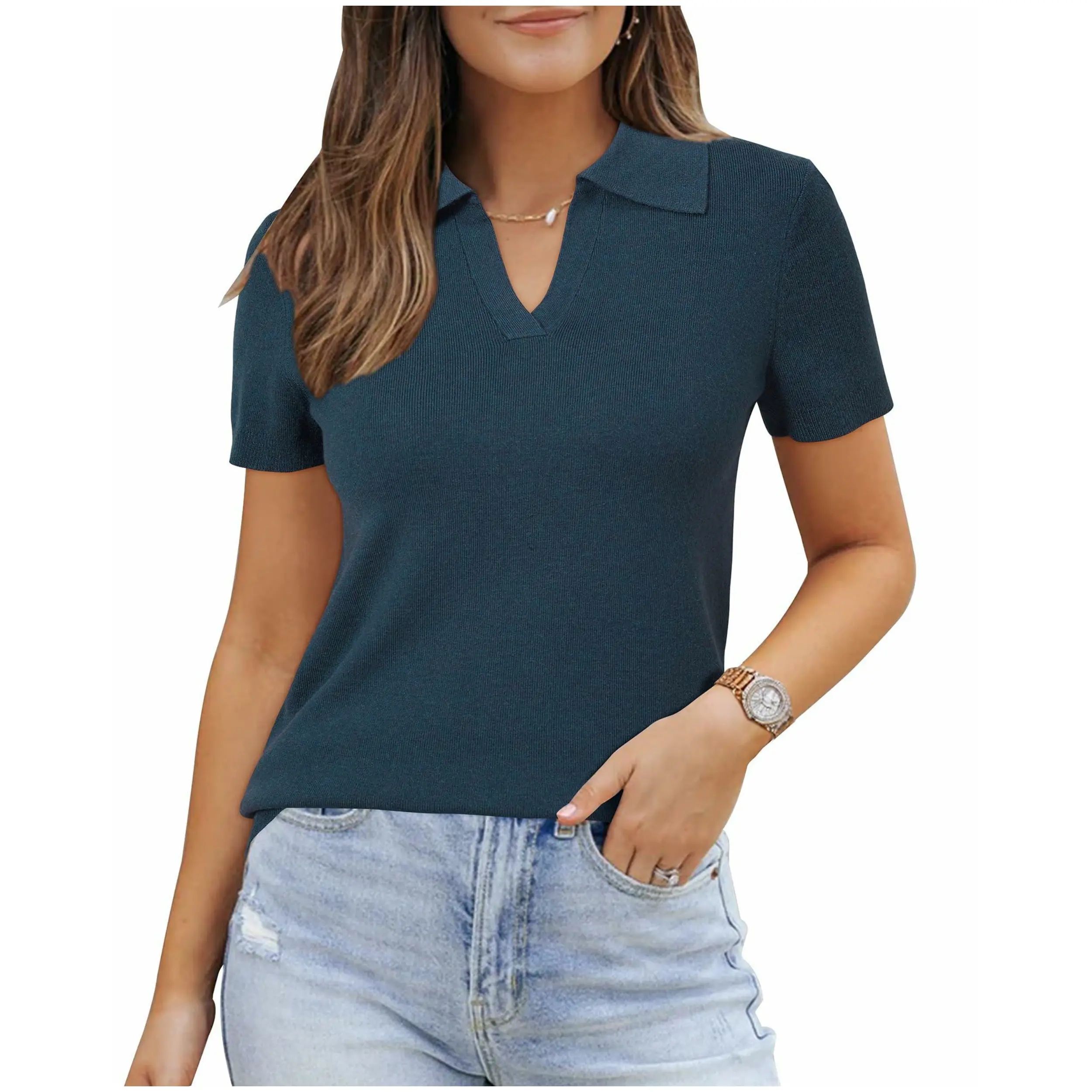 Women's Soft Wool Blend Polo Sweater Top Short Sleeve Chic Summer Outfit SummerVibes 2026