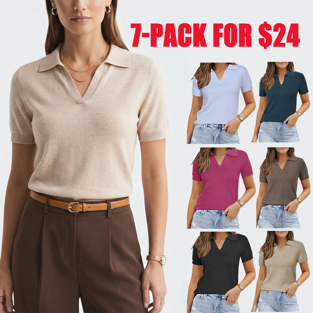 Women's Soft Wool Blend Polo Sweater Top Short Sleeve Chic Summer Outfit SummerVibes 2026