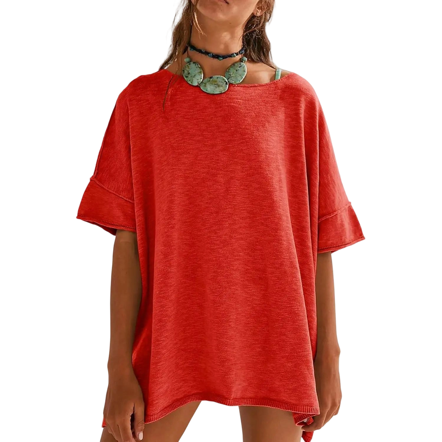 Women's Oversized T Shirts Casual Summer Crew Neck Loose Dropped Short Sleeve Side Slit Hem Blouse Tunic Tops Sweater Tee