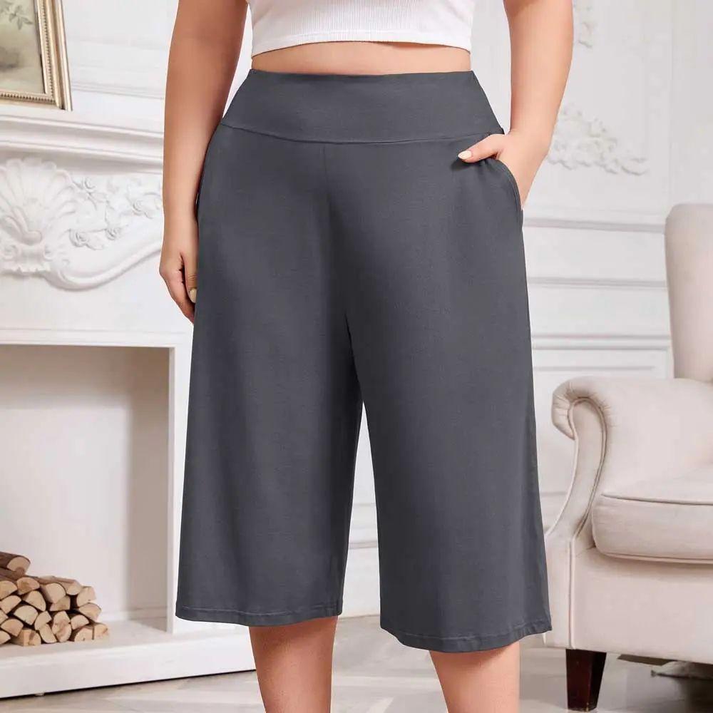 Women’s Plus Size Capri Pajama Pants Soft Breathable Stretchy Wide Leg Lounge Sleep Pants with Pockets Fit Fabric