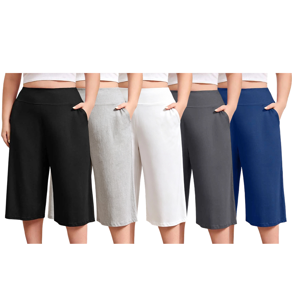 Women’s Plus Size Capri Pajama Pants Soft Breathable Stretchy Wide Leg Lounge Sleep Pants with Pockets Fit Fabric