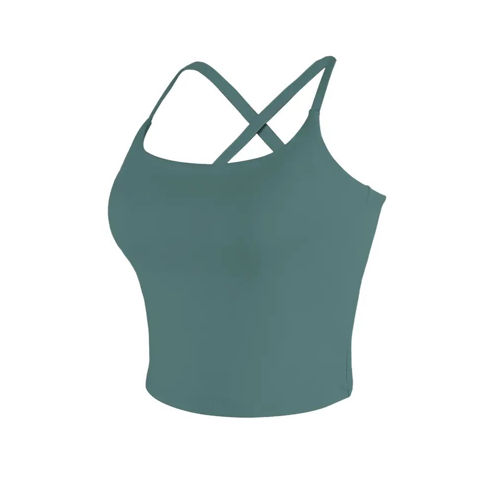 【3-Day Shipping】2026 New Adjustable Straps Built-in Bra Tank Top - Cross Back VS Spaghetti Straps & Scoop Neck, Slim Cute Buttery Soft Thicker Fabric Longline Sports Bra with Built-in One-Piece Bra Pads Yoga Wear Fitness Yoga Gym Activewear