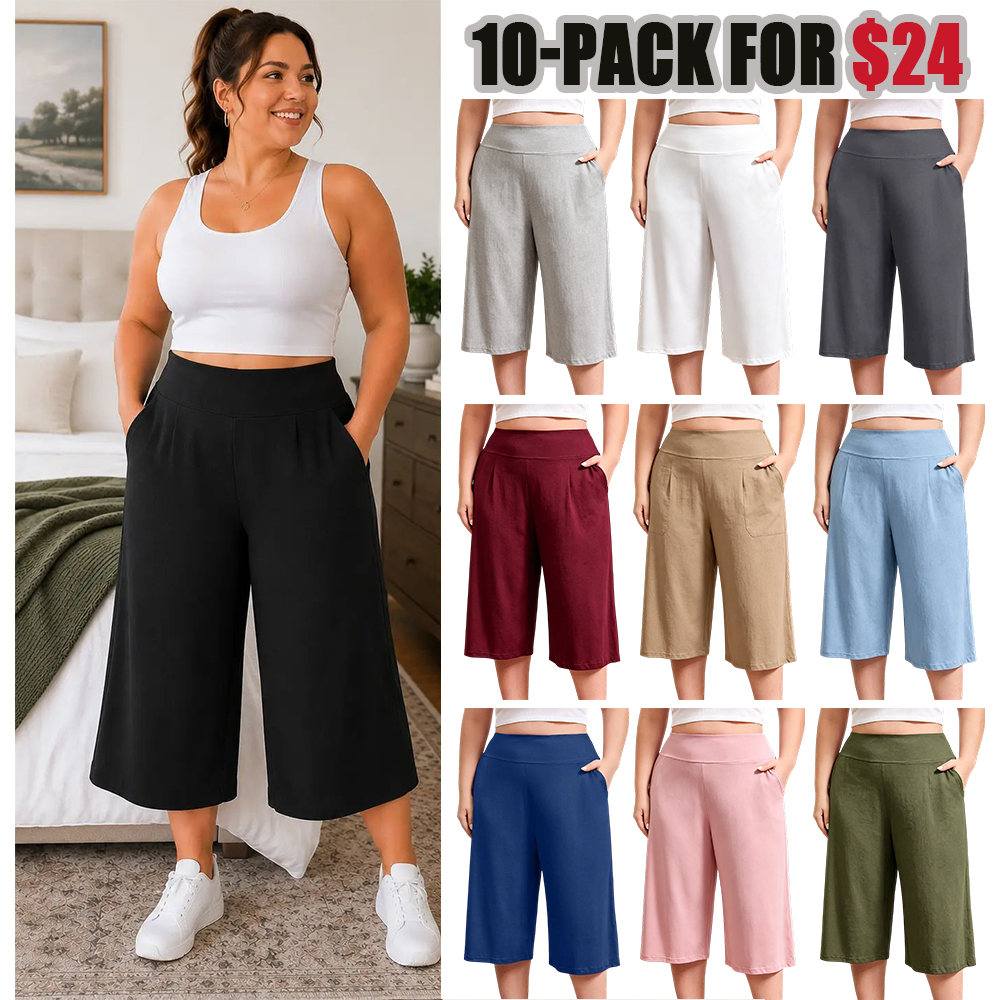Women’s Plus Size Capri Pajama Pants Soft Breathable Stretchy Wide Leg Lounge Sleep Pants with Pockets Fit Fabric