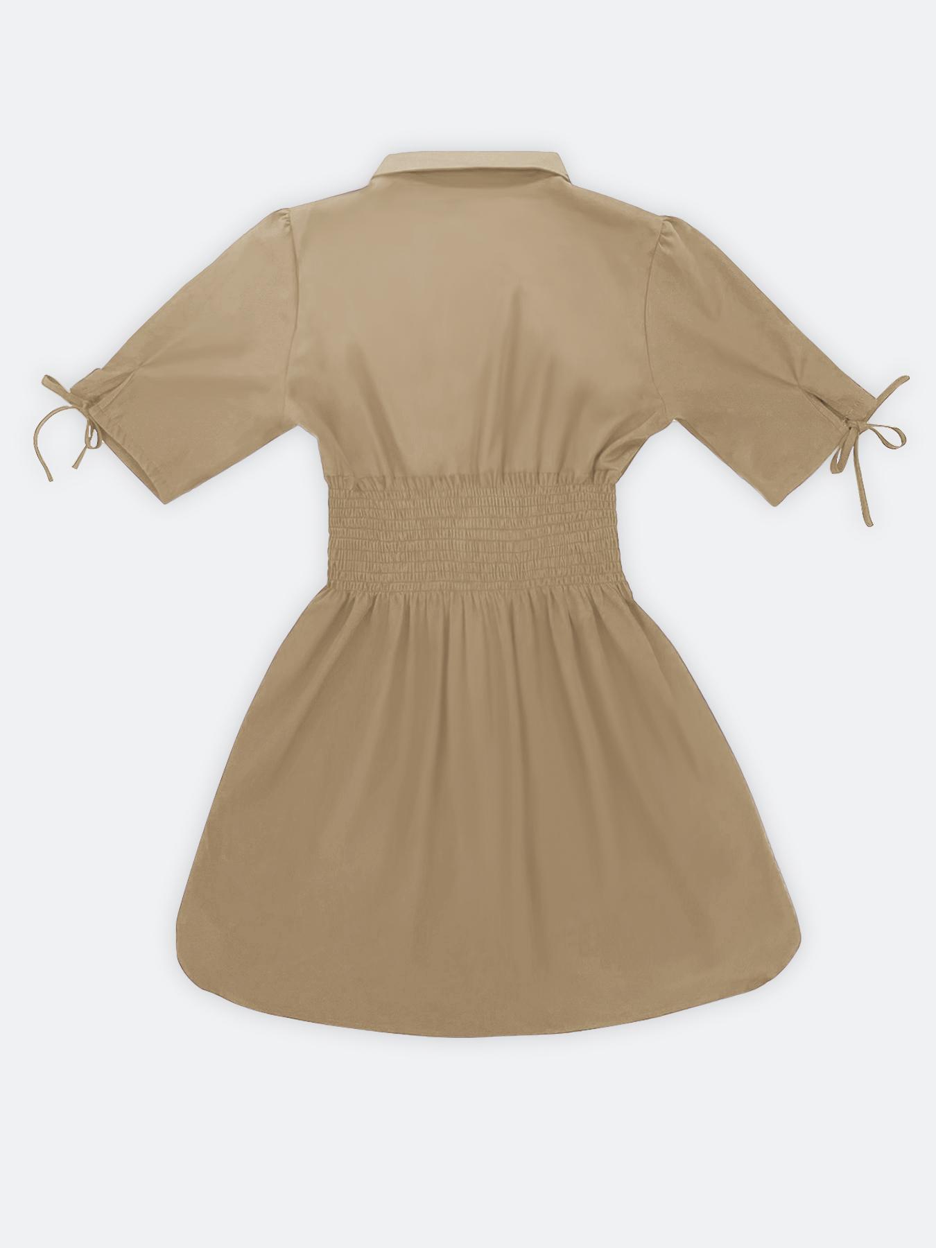 Women's Solid Color Shirt Collar Button Front Dress, Casual Short Sleeve Curved Hem Dress for Daily Wear
