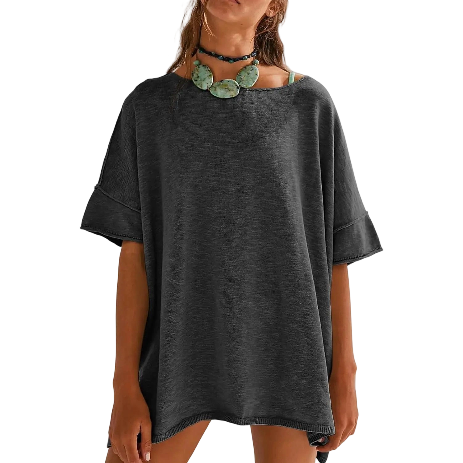 Women's Oversized T Shirts Casual Summer Crew Neck Loose Dropped Short Sleeve Side Slit Hem Blouse Tunic Tops Sweater Tee