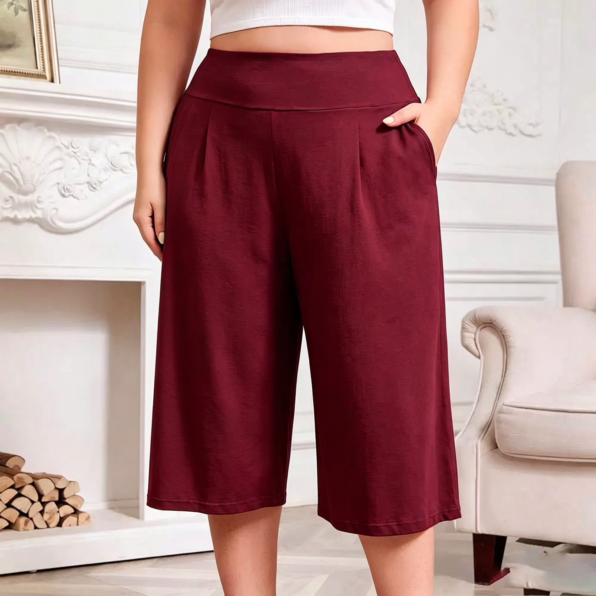 Women’s Plus Size Capri Pajama Pants Soft Breathable Stretchy Wide Leg Lounge Sleep Pants with Pockets Fit Fabric