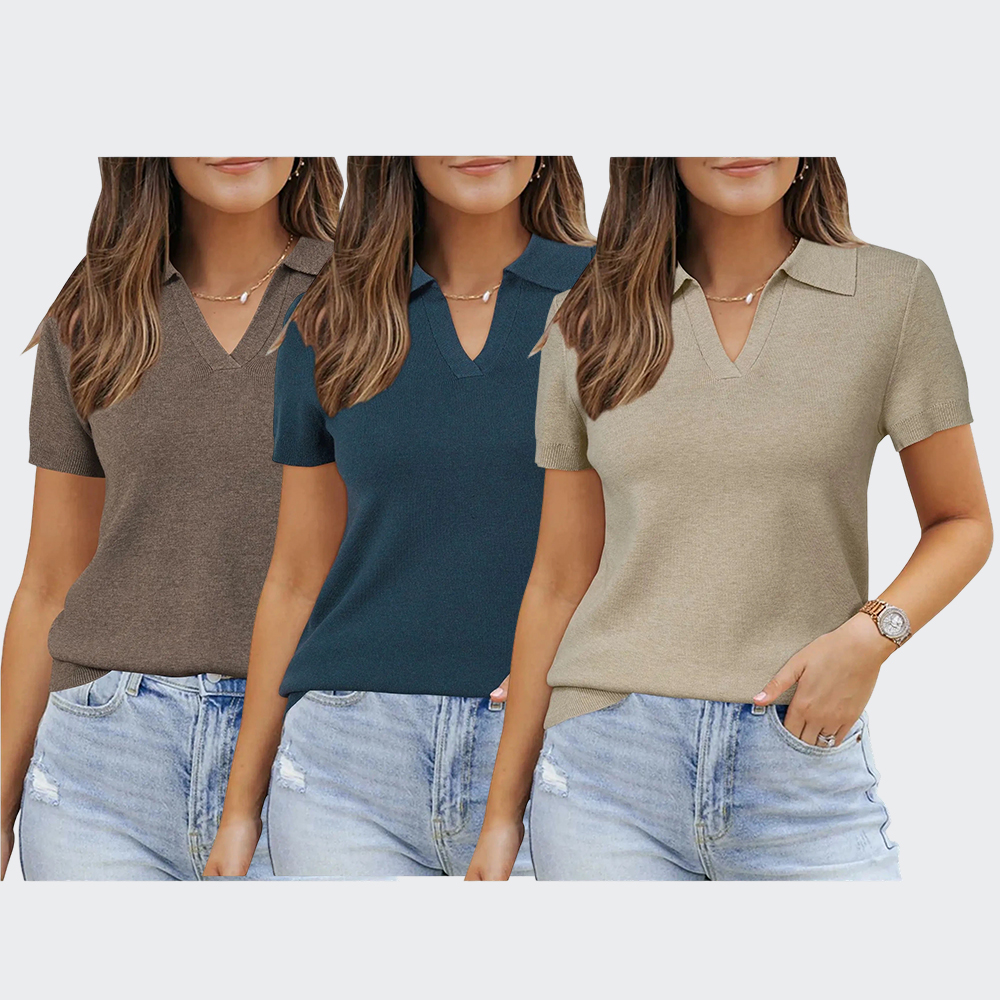 Women's Soft Wool Blend Polo Sweater Top Short Sleeve Chic Summer Outfit SummerVibes 2026