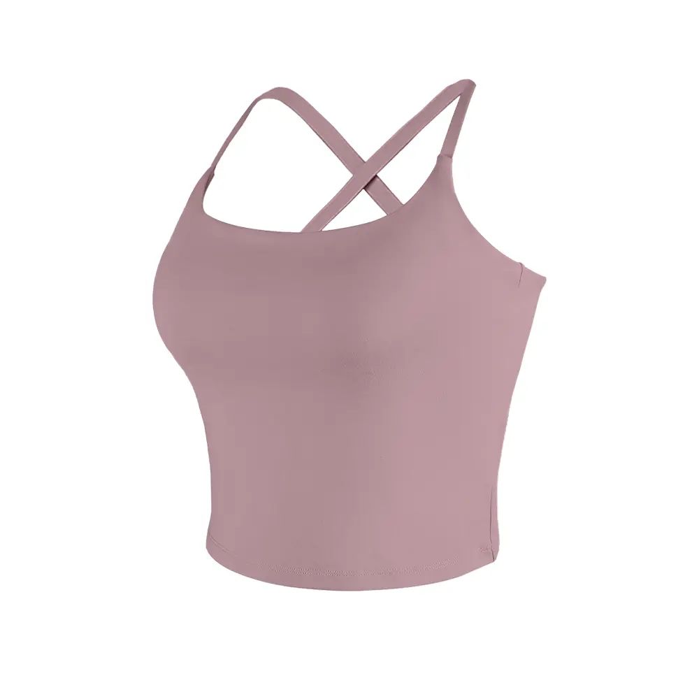 【3-Day Shipping】2026 New Adjustable Straps Built-in Bra Tank Top - Cross Back VS Spaghetti Straps & Scoop Neck, Slim Cute Buttery Soft Thicker Fabric Longline Sports Bra with Built-in One-Piece Bra Pads Yoga Wear Fitness Yoga Gym Activewear