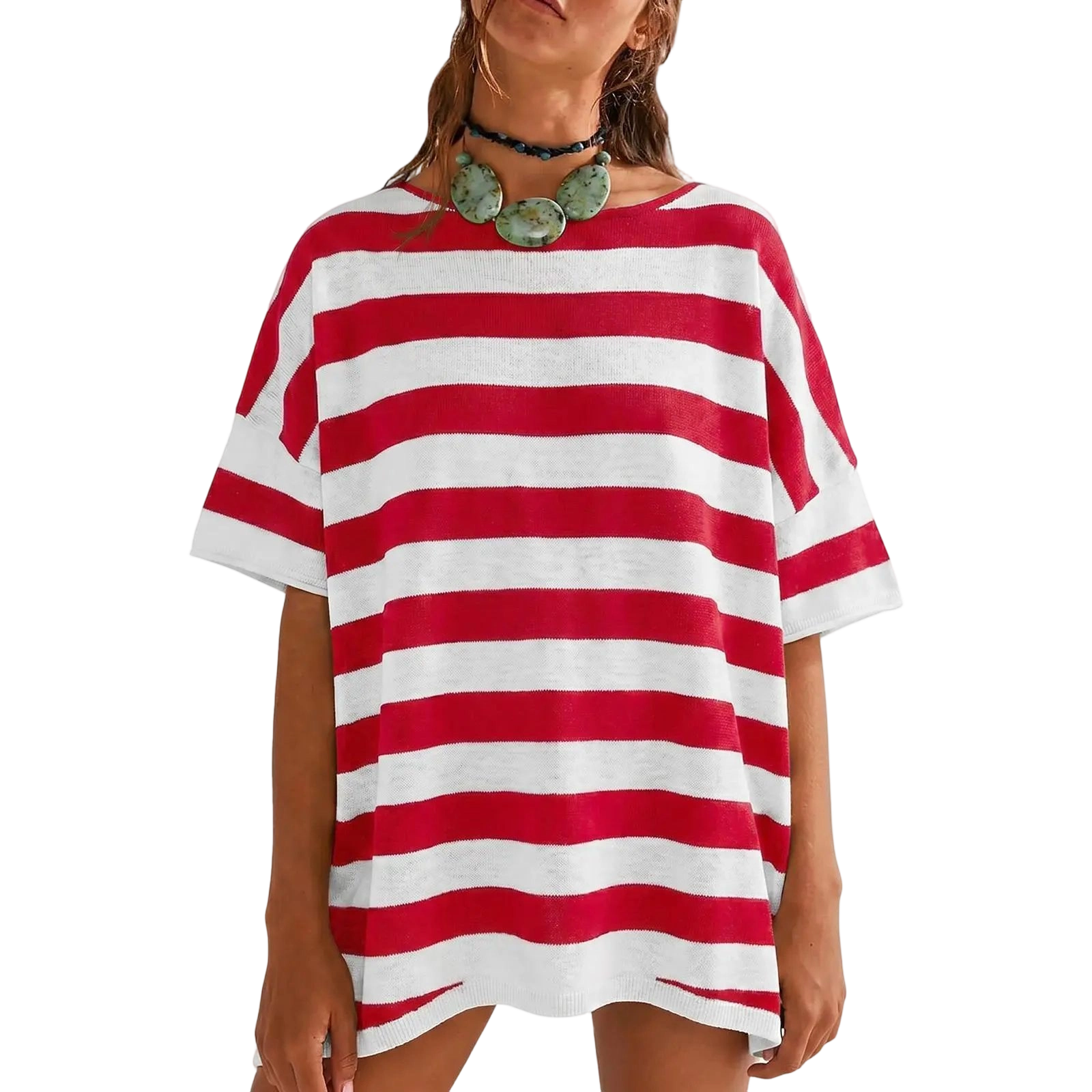 Women's Oversized T Shirts Casual Summer Crew Neck Loose Dropped Short Sleeve Side Slit Hem Blouse Tunic Tops Sweater Tee