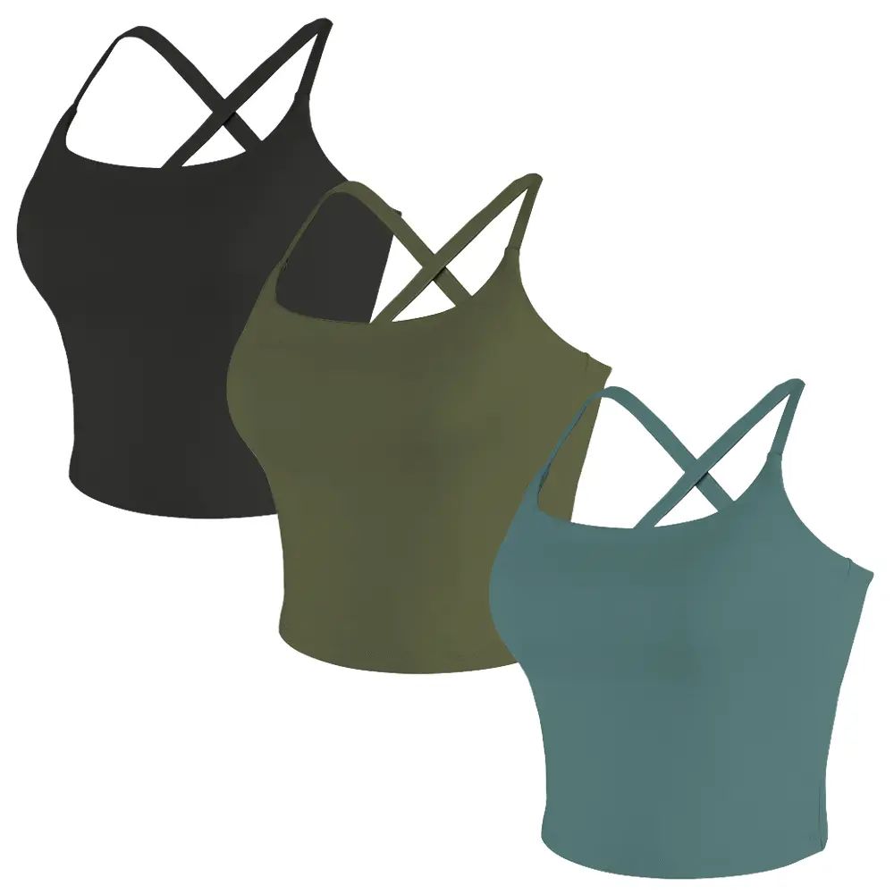 【3-Day Shipping】2026 New Adjustable Straps Built-in Bra Tank Top - Cross Back VS Spaghetti Straps & Scoop Neck, Slim Cute Buttery Soft Thicker Fabric Longline Sports Bra with Built-in One-Piece Bra Pads Yoga Wear Fitness Yoga Gym Activewear