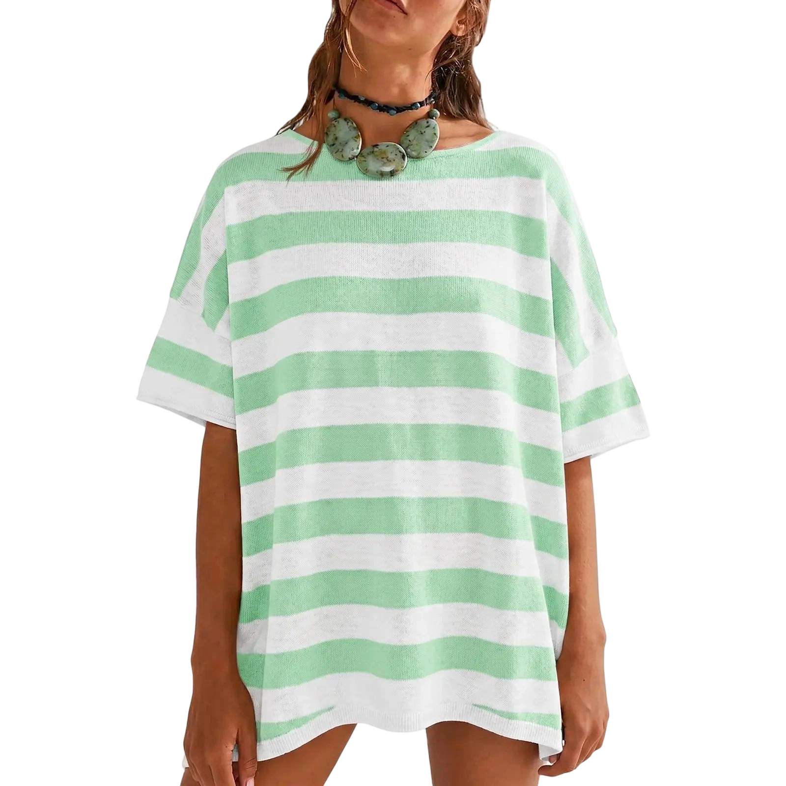 Women's Oversized T Shirts Casual Summer Crew Neck Loose Dropped Short Sleeve Side Slit Hem Blouse Tunic Tops Sweater Tee