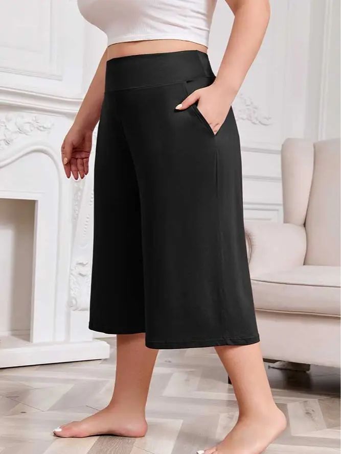 Women’s Plus Size Capri Pajama Pants Soft Breathable Stretchy Wide Leg Lounge Sleep Pants with Pockets Fit Fabric