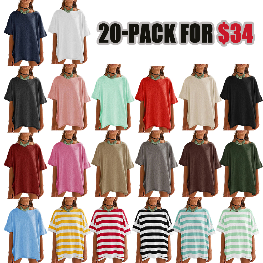 Women's Oversized T Shirts Casual Summer Crew Neck Loose Dropped Short Sleeve Side Slit Hem Blouse Tunic Tops Sweater Tee