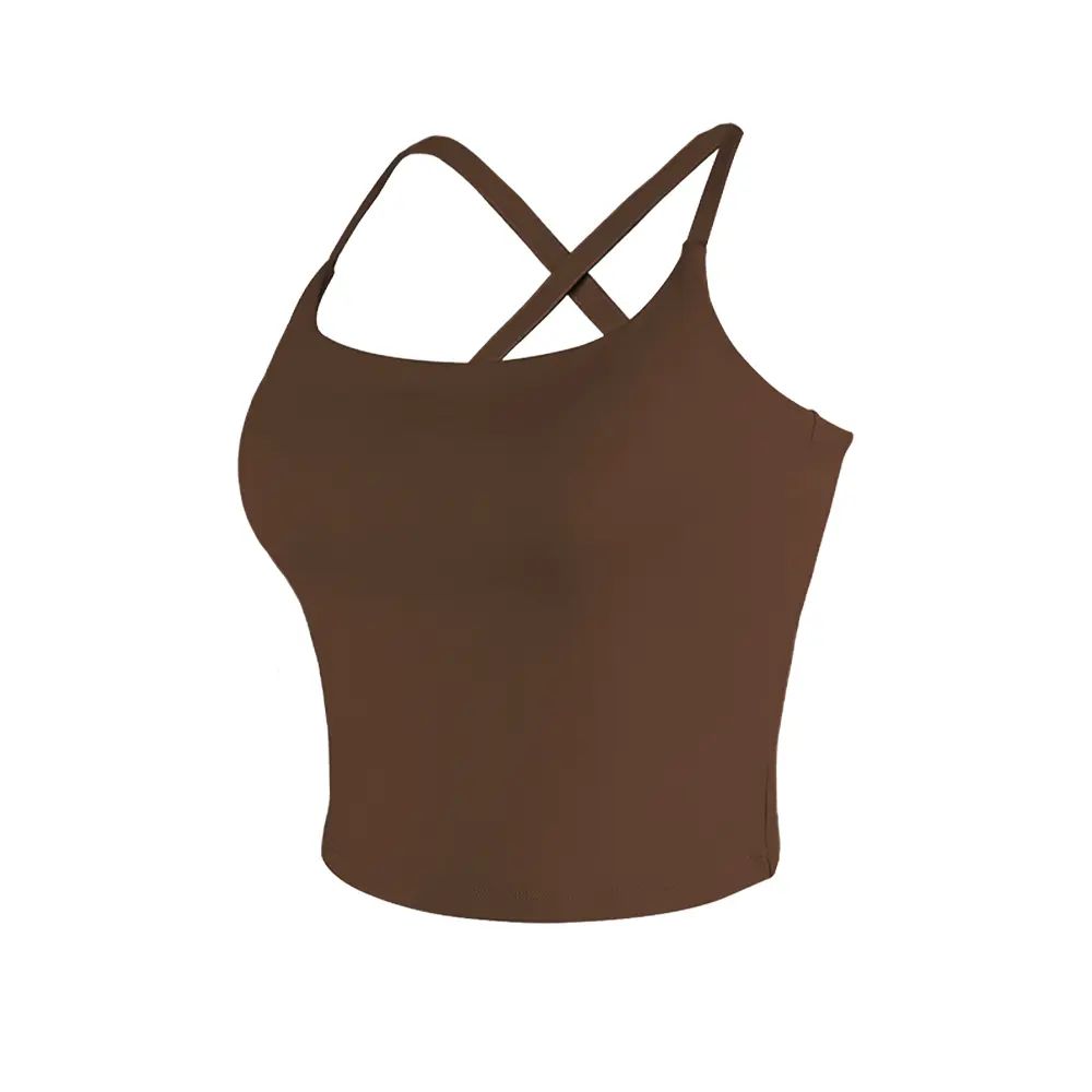 【3-Day Shipping】2026 New Adjustable Straps Built-in Bra Tank Top - Cross Back VS Spaghetti Straps & Scoop Neck, Slim Cute Buttery Soft Thicker Fabric Longline Sports Bra with Built-in One-Piece Bra Pads Yoga Wear Fitness Yoga Gym Activewear