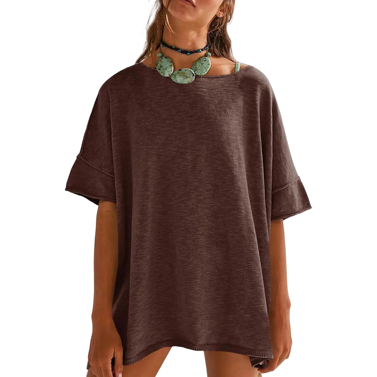 Women's Oversized T Shirts Casual Summer Crew Neck Loose Dropped Short Sleeve Side Slit Hem Blouse Tunic Tops Sweater Tee