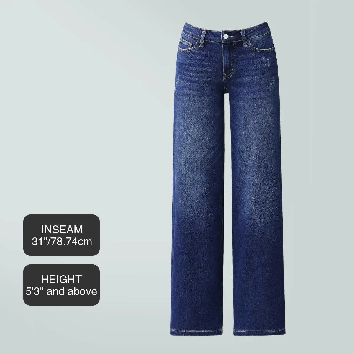 Mid-low Rise Baggy Jeans Stretchy Wide Leg for Women Distressed Pants