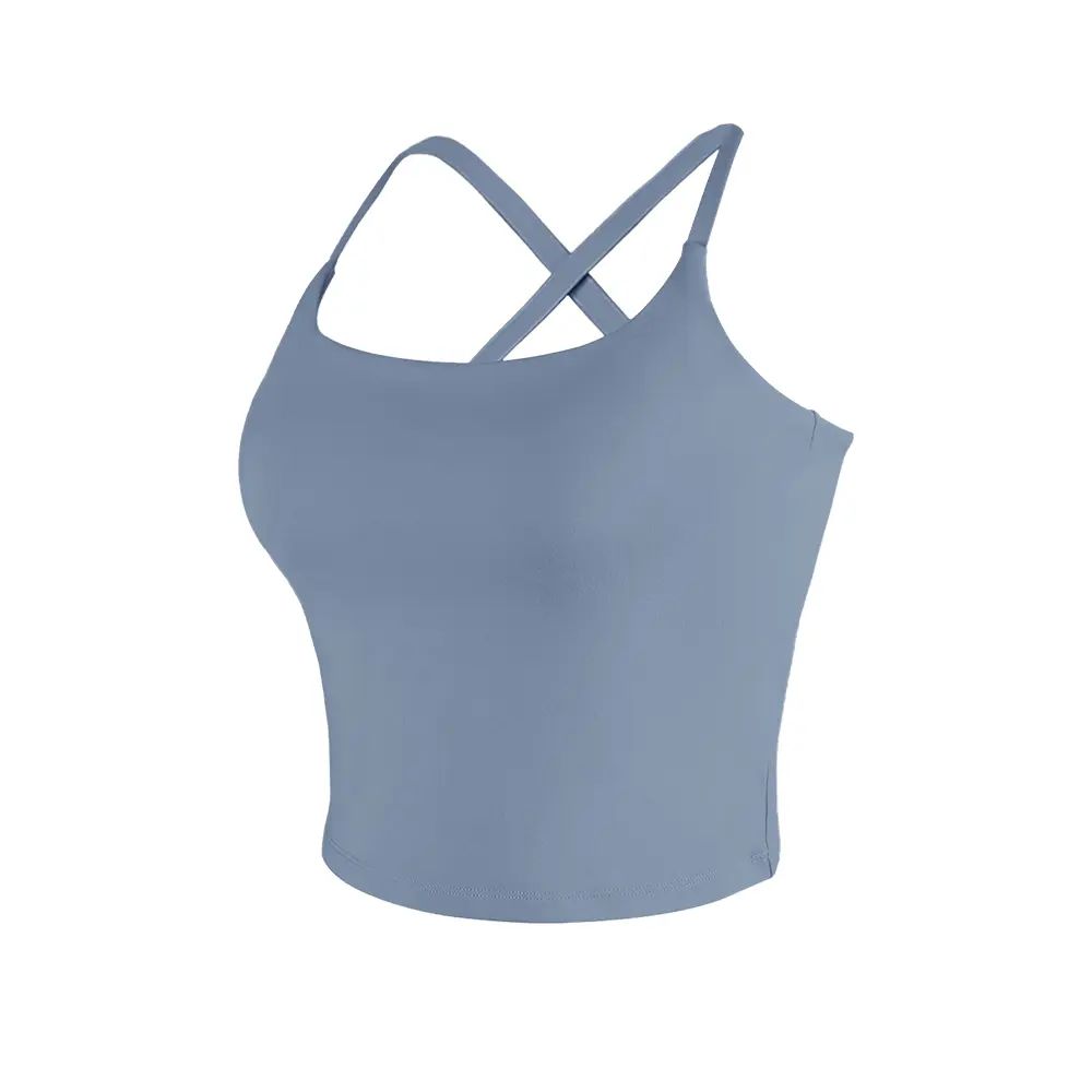 【3-Day Shipping】2026 New Adjustable Straps Built-in Bra Tank Top - Cross Back VS Spaghetti Straps & Scoop Neck, Slim Cute Buttery Soft Thicker Fabric Longline Sports Bra with Built-in One-Piece Bra Pads Yoga Wear Fitness Yoga Gym Activewear