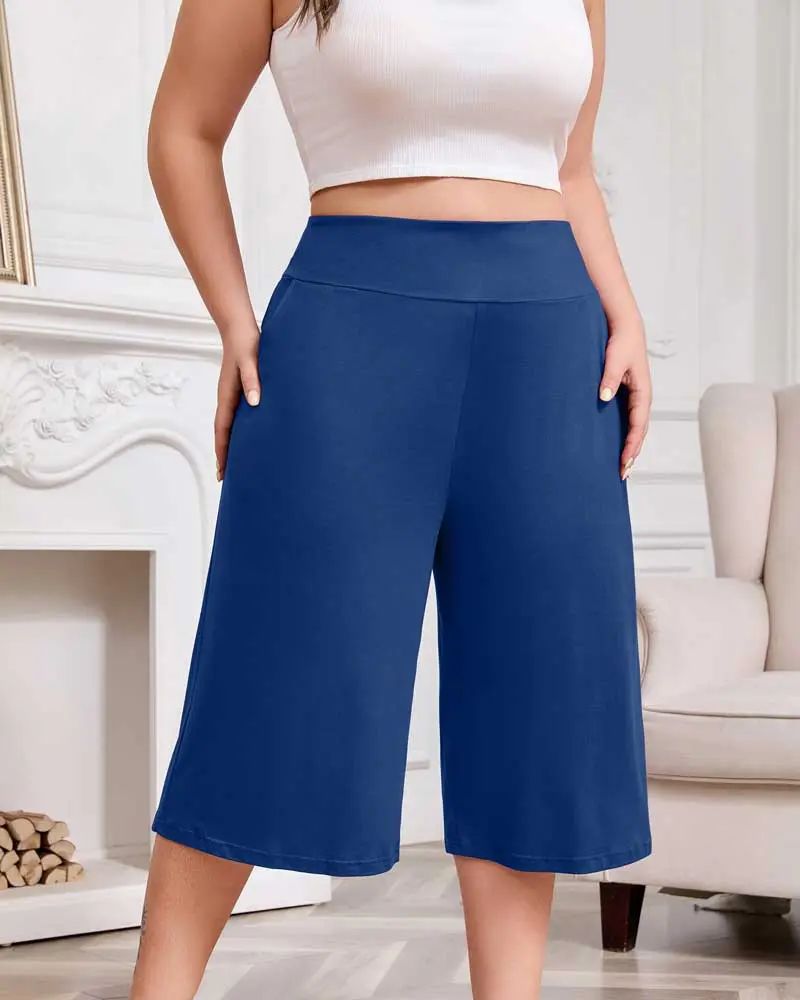 Women’s Plus Size Capri Pajama Pants Soft Breathable Stretchy Wide Leg Lounge Sleep Pants with Pockets Fit Fabric