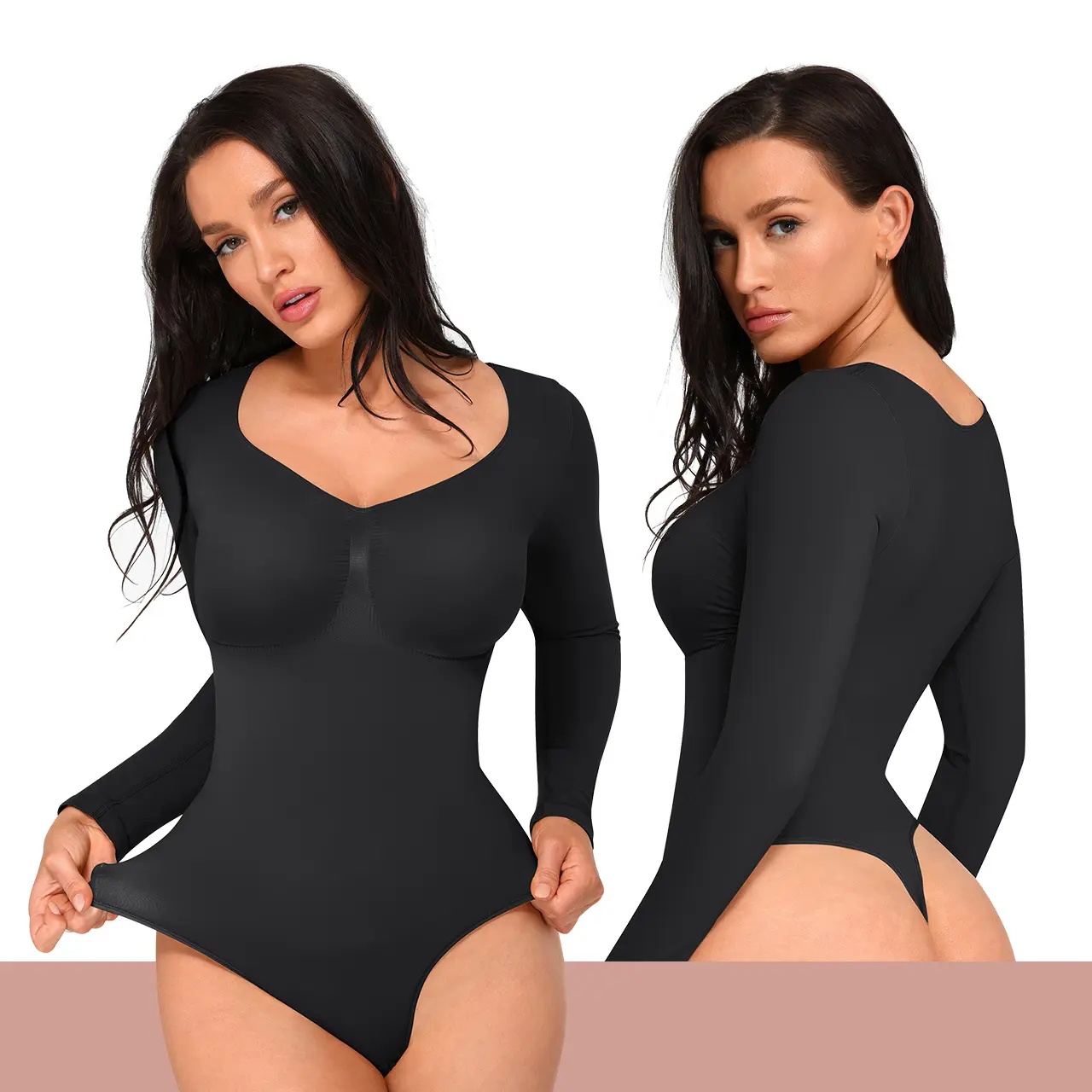 Women's Seamless Long Sleeve Shaping Thong Bodysuit