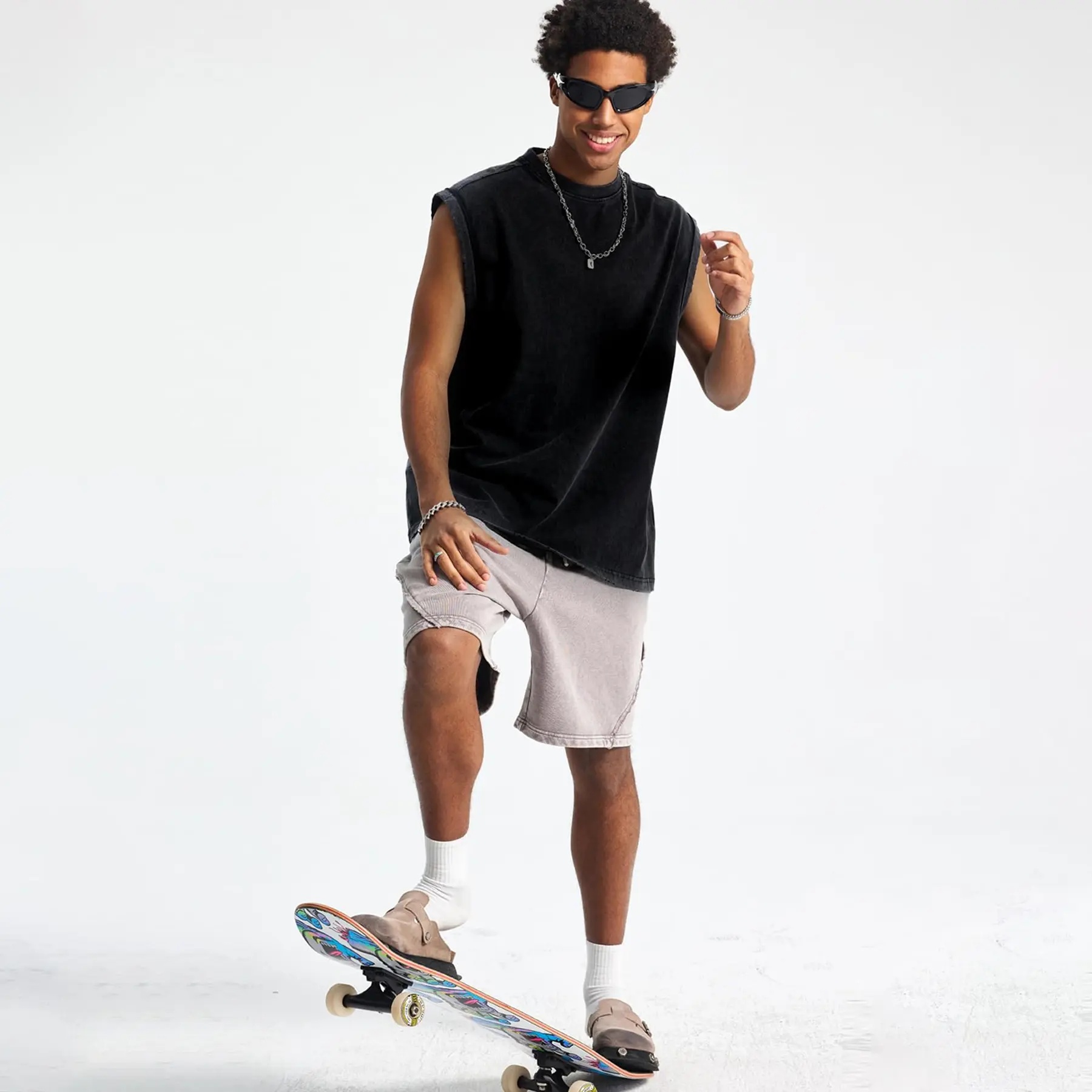 Unisex Acid-Wash Cotton Muscle Tank Top