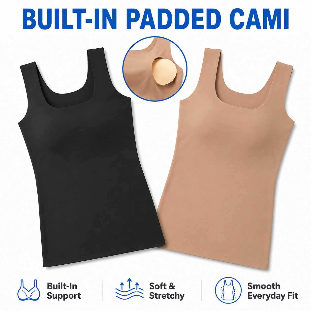Women’s Seamless Built-In Bra Cami Tank Multi-Pack