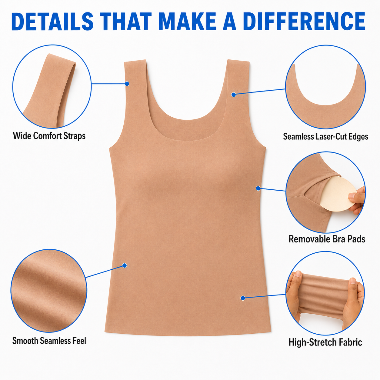 Women’s Seamless Built-In Bra Cami Tank Multi-Pack