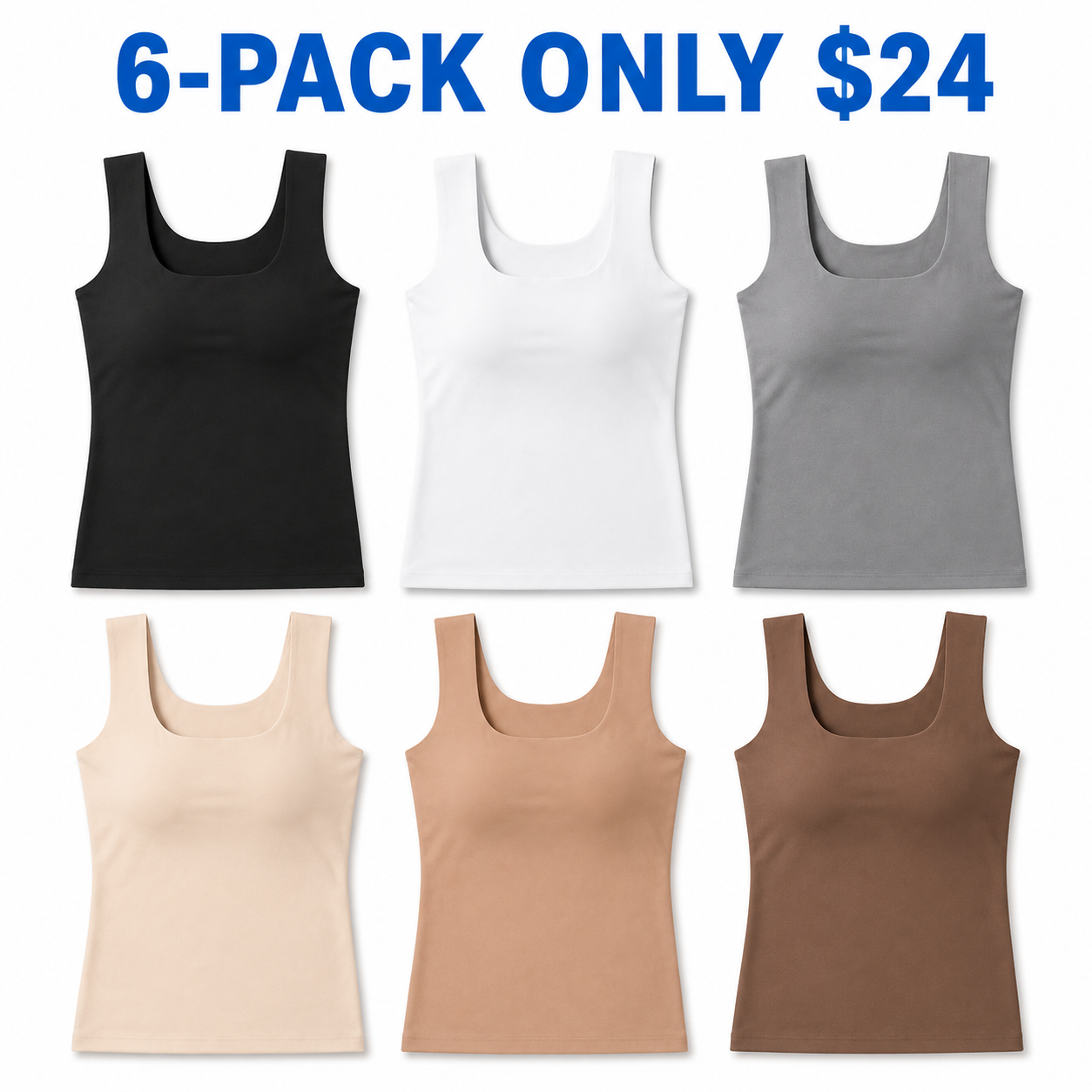 Women’s Seamless Built-In Bra Cami Tank Multi-Pack