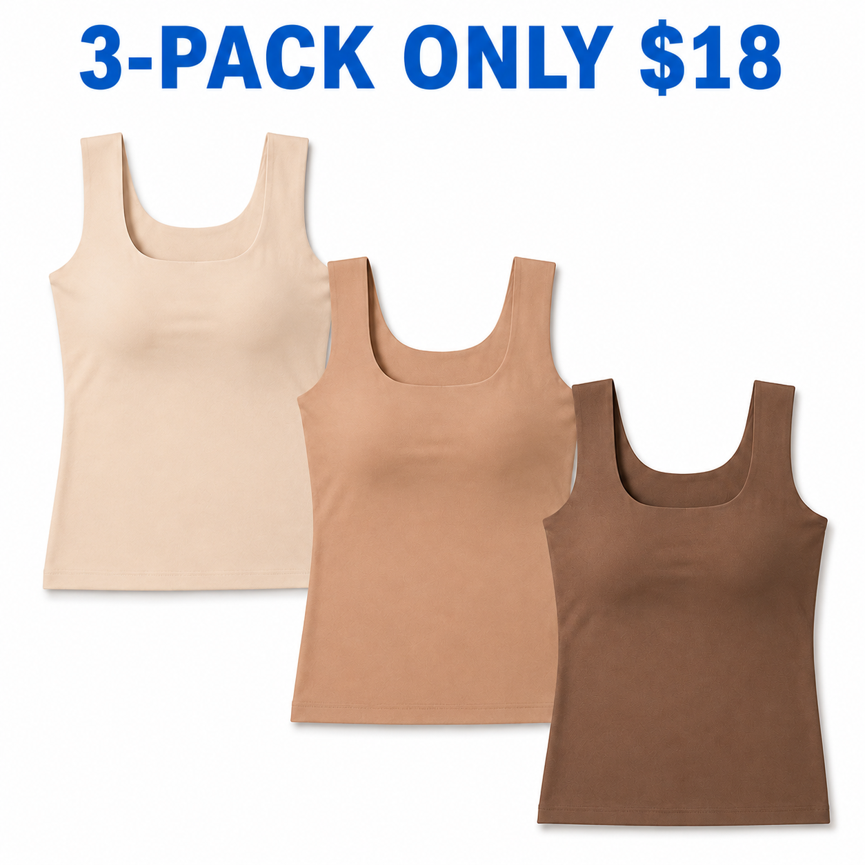 Women’s Seamless Built-In Bra Cami Tank Multi-Pack