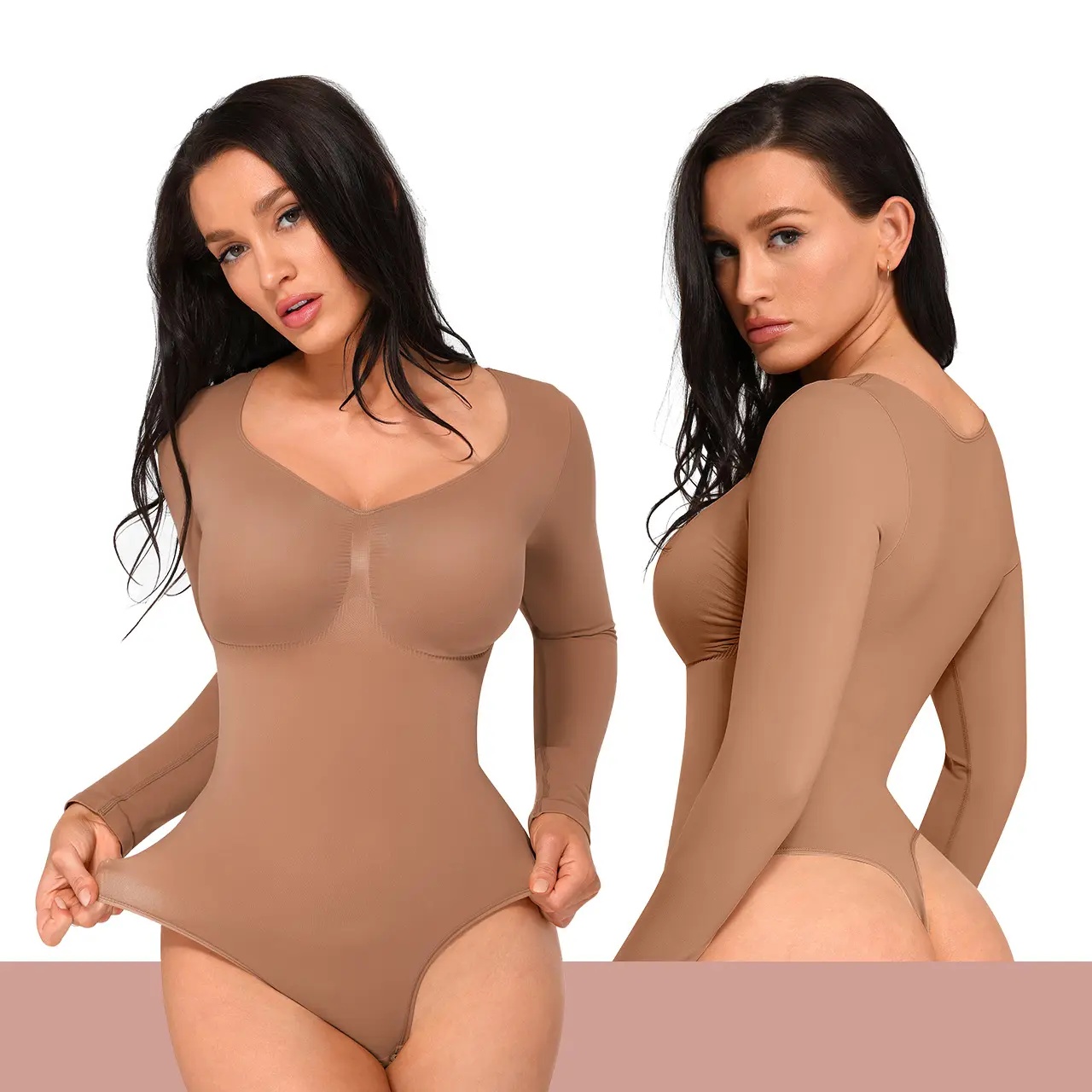 Women's Seamless Long Sleeve Shaping Thong Bodysuit
