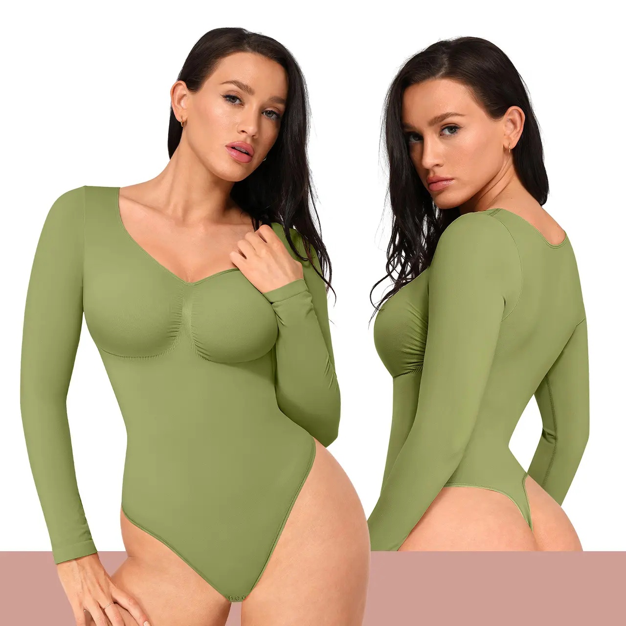 Women's Seamless Long Sleeve Shaping Thong Bodysuit