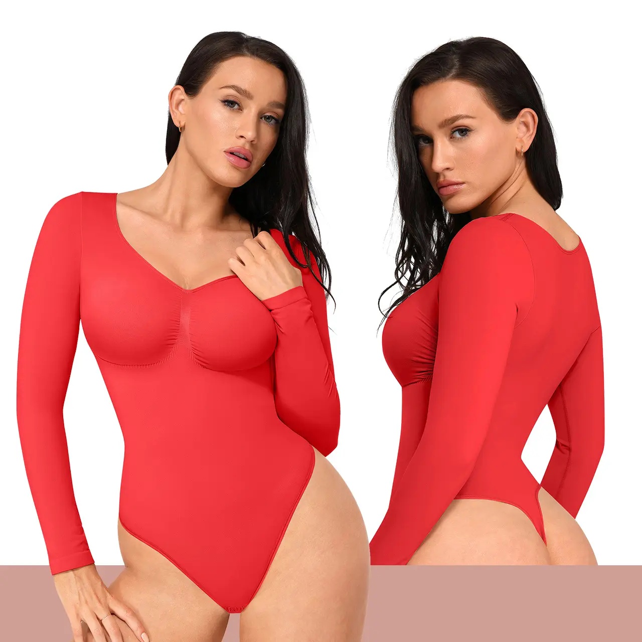 Women's Seamless Long Sleeve Shaping Thong Bodysuit