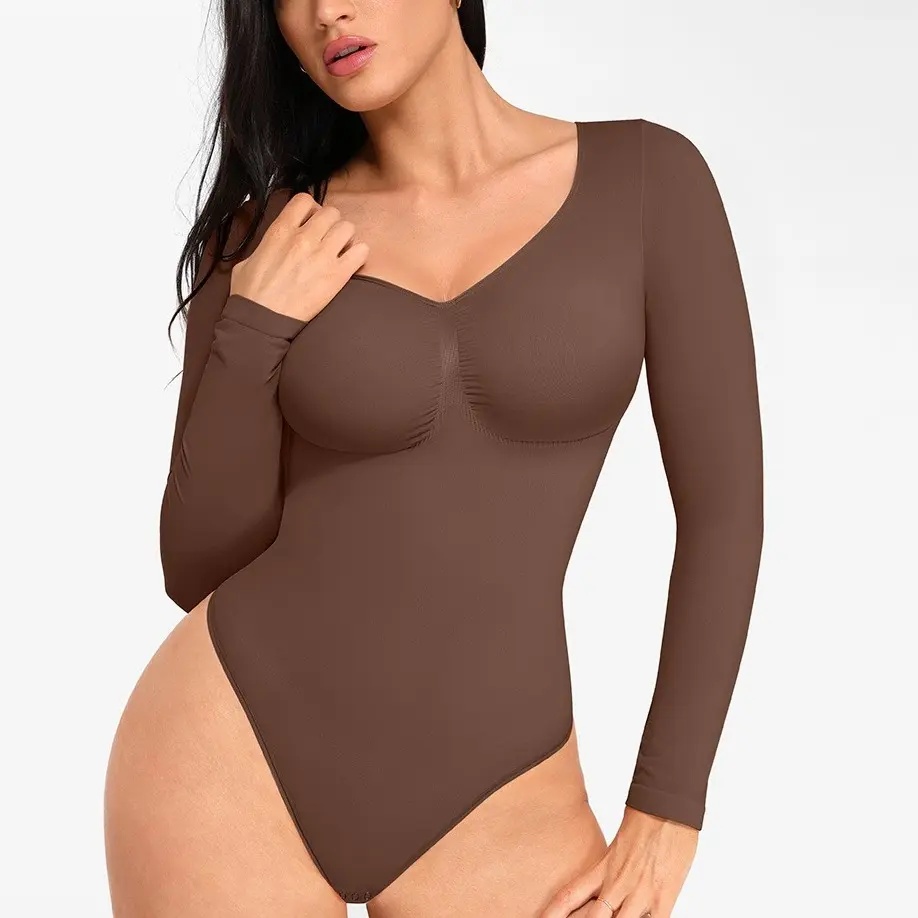 Women's Seamless Long Sleeve Shaping Thong Bodysuit