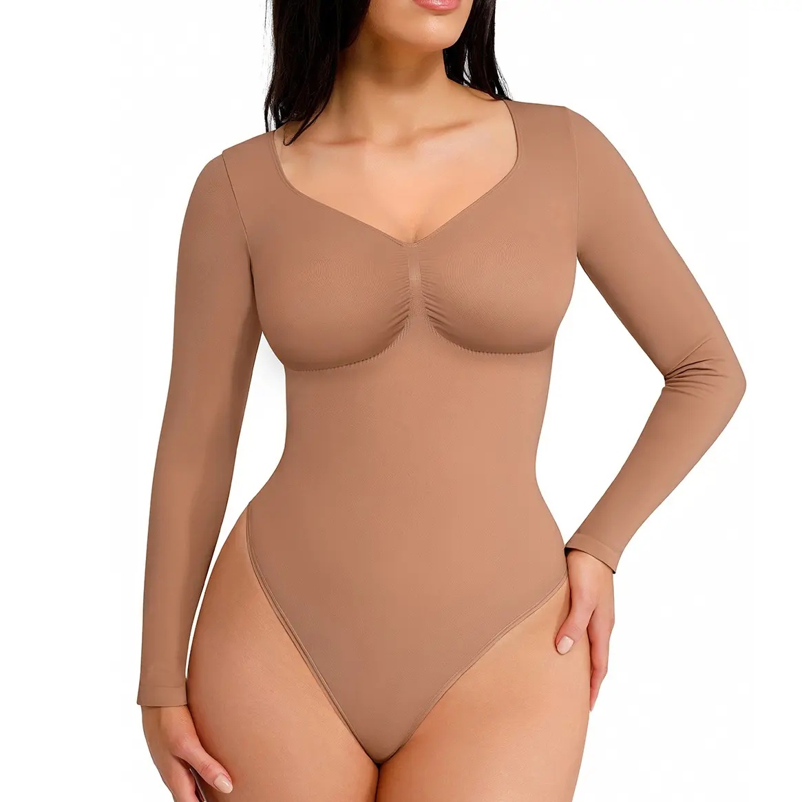 Women's Seamless Long Sleeve Shaping Thong Bodysuit