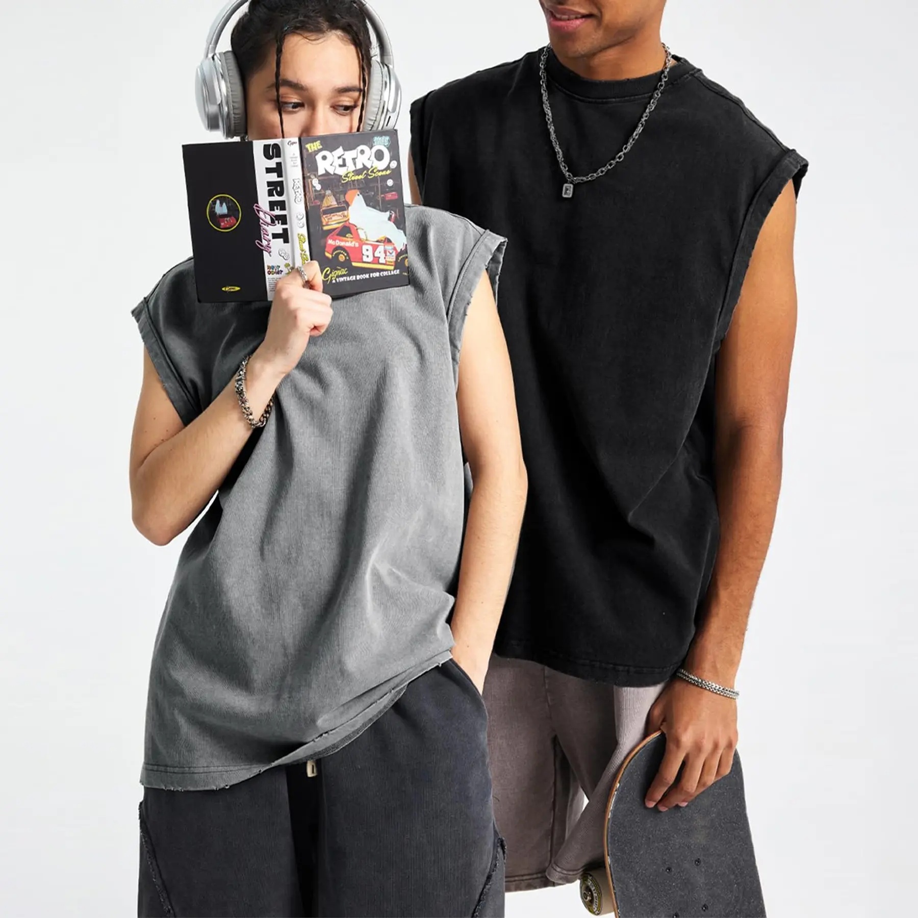 Unisex Acid-Wash Cotton Muscle Tank Top