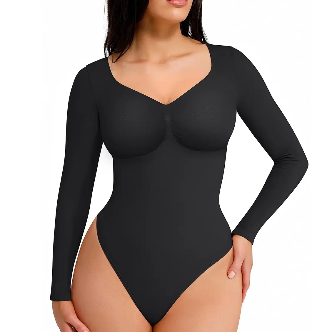 Women's Seamless Long Sleeve Shaping Thong Bodysuit