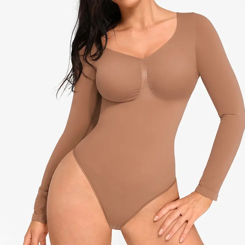 Women's Seamless Long Sleeve Shaping Thong Bodysuit