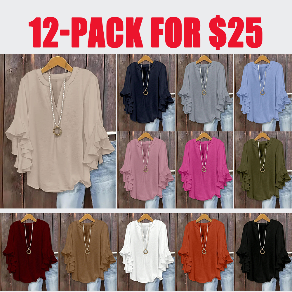 Plus Size Women's Ruffled Sleeve V-Neck Shirt Blouse, Elegant Floral Design, Comfortable and Stylish, Perfect for Casual Wear