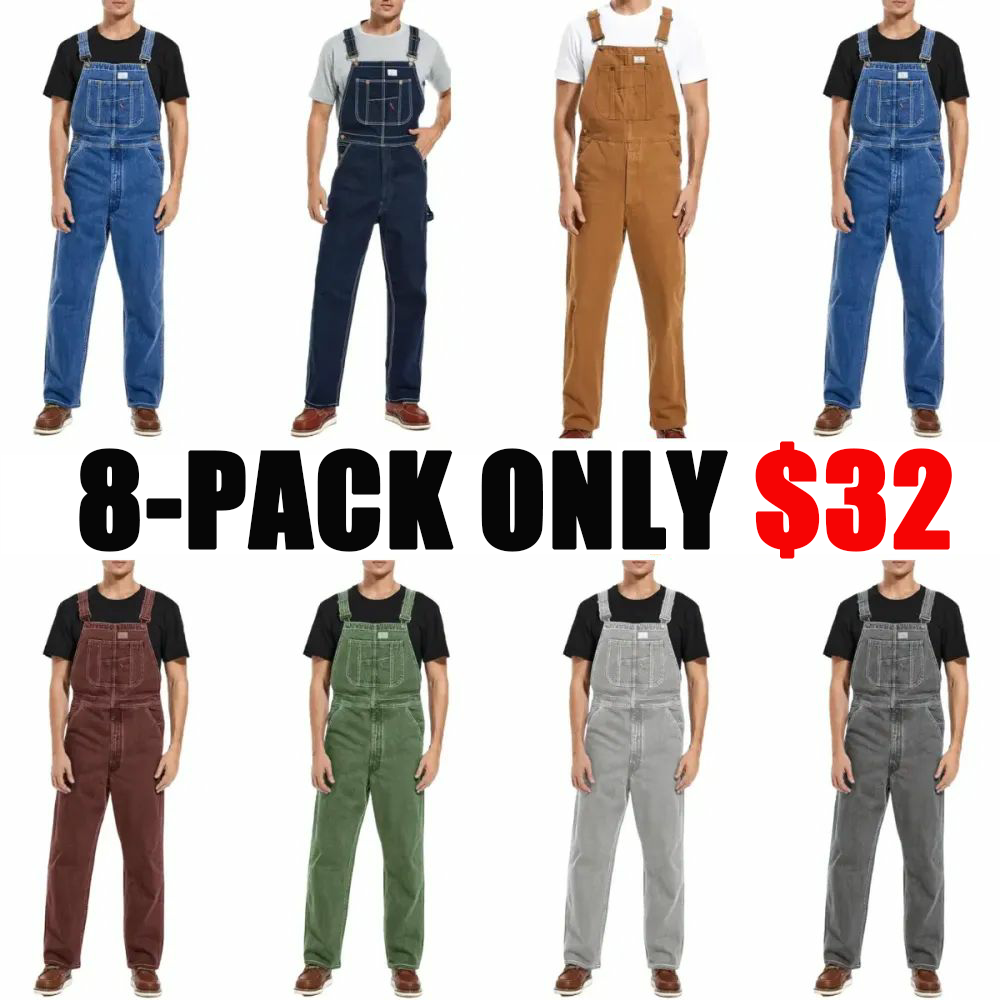 🔥Men's 4-Pack Flex Denim Bib Overalls — Adjustable & Utility Ready