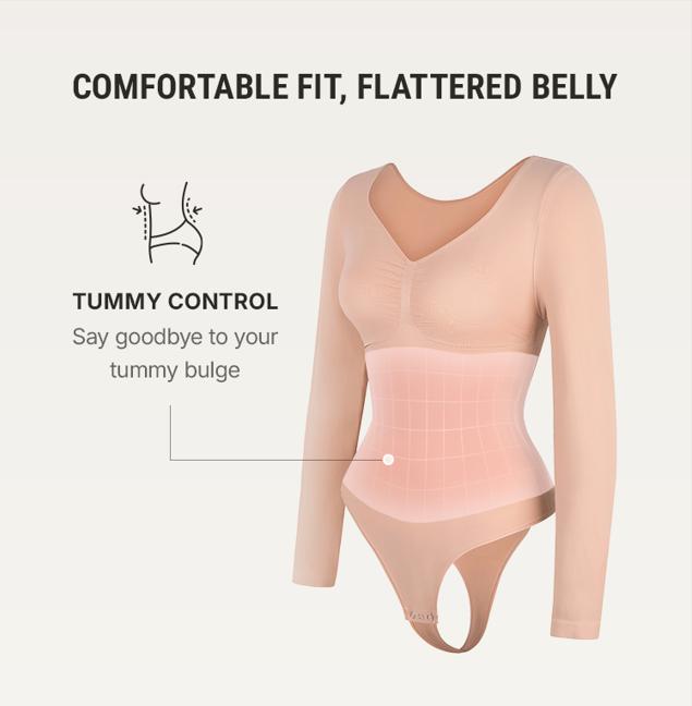 FeelinGirl Womenswear Seamless Long Sleeve Thong Bodysuit V Neck Going Out Fabric Comfortable Casual Breathable