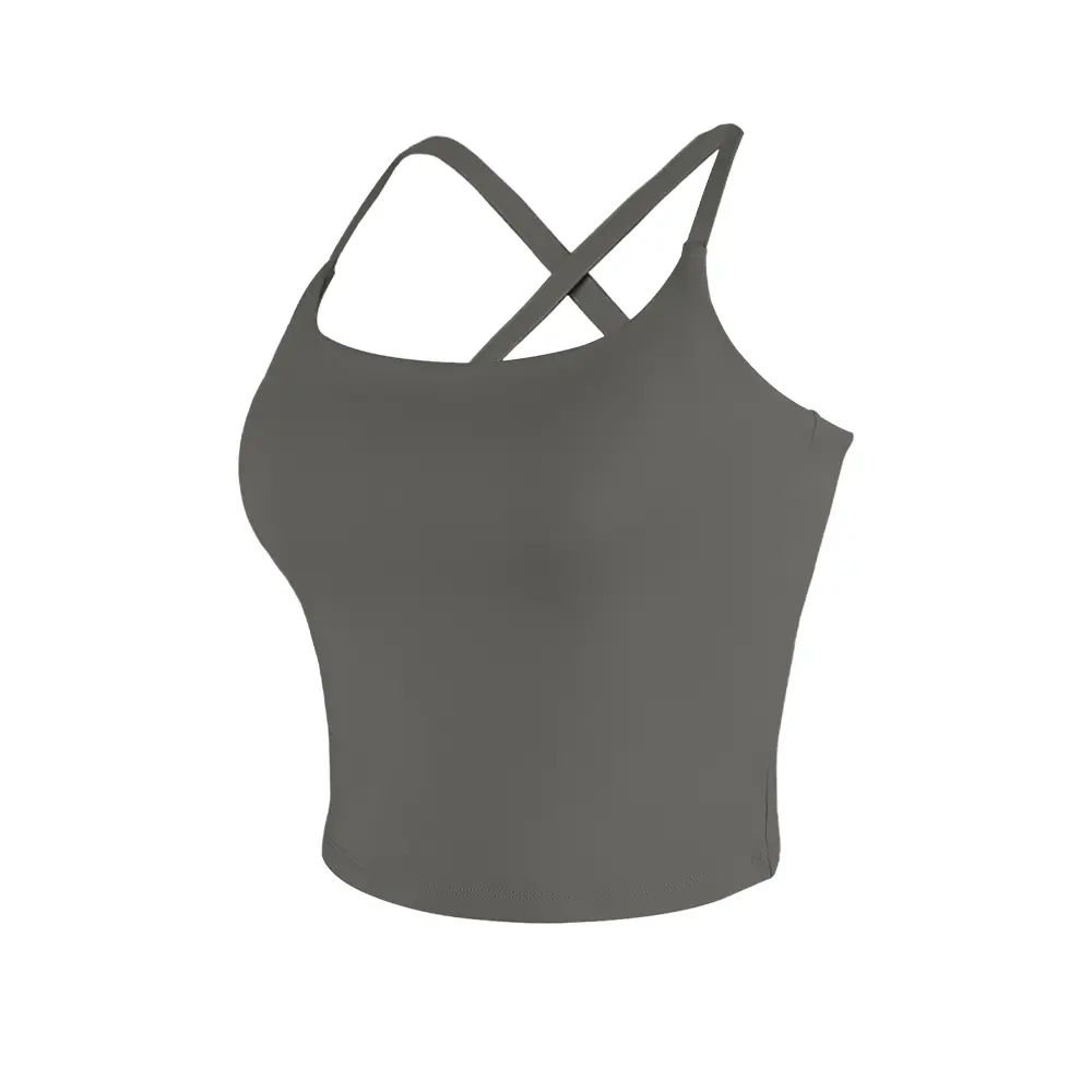 【3-Day Shipping】2026 New Adjustable Straps Built-in Bra Tank Top - Cross Back VS Spaghetti Straps & Scoop Neck, Slim Cute Buttery Soft Thicker Fabric Longline Sports Bra with Built-in One-Piece Bra Pads Yoga Wear Fitness Yoga Gym Activewear