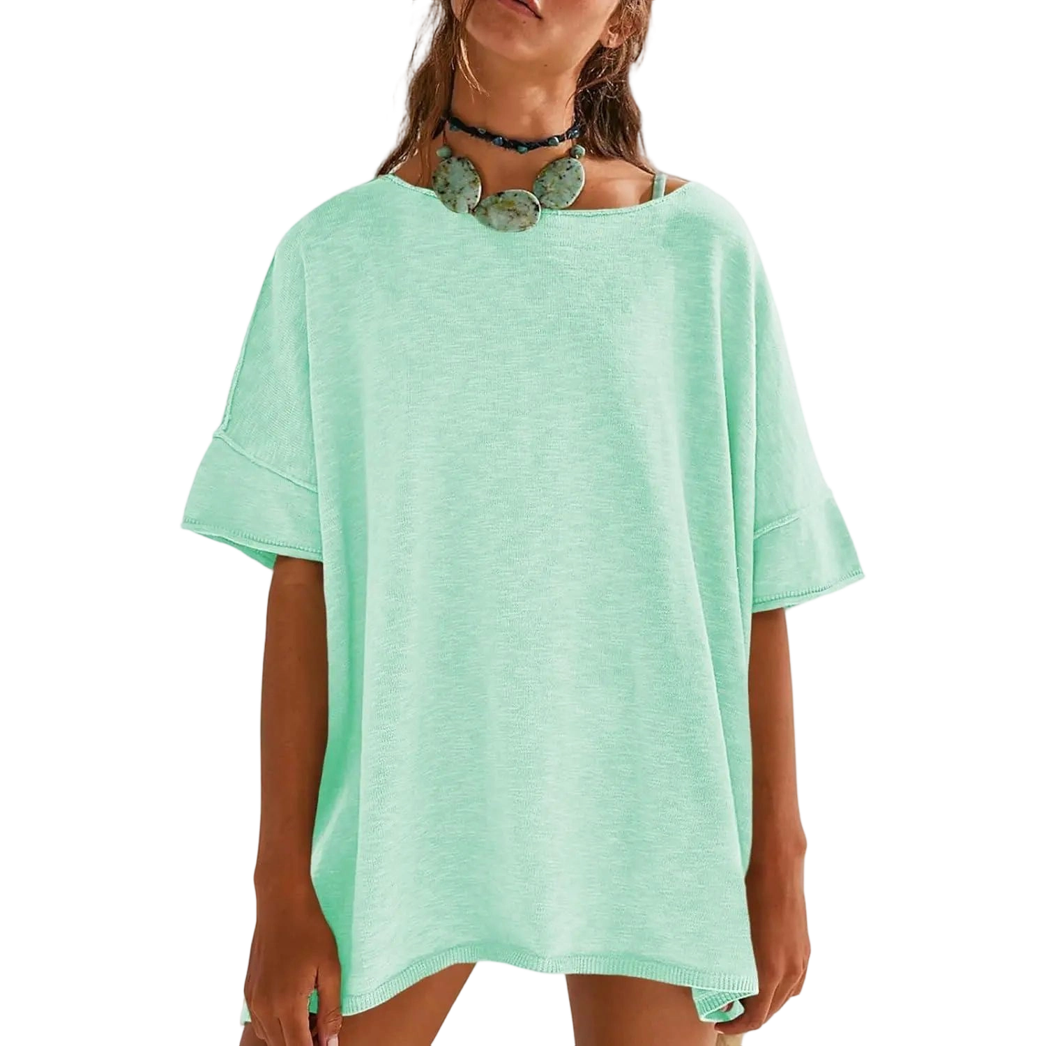 Women's Oversized T Shirts Casual Summer Crew Neck Loose Dropped Short Sleeve Side Slit Hem Blouse Tunic Tops Sweater Tee