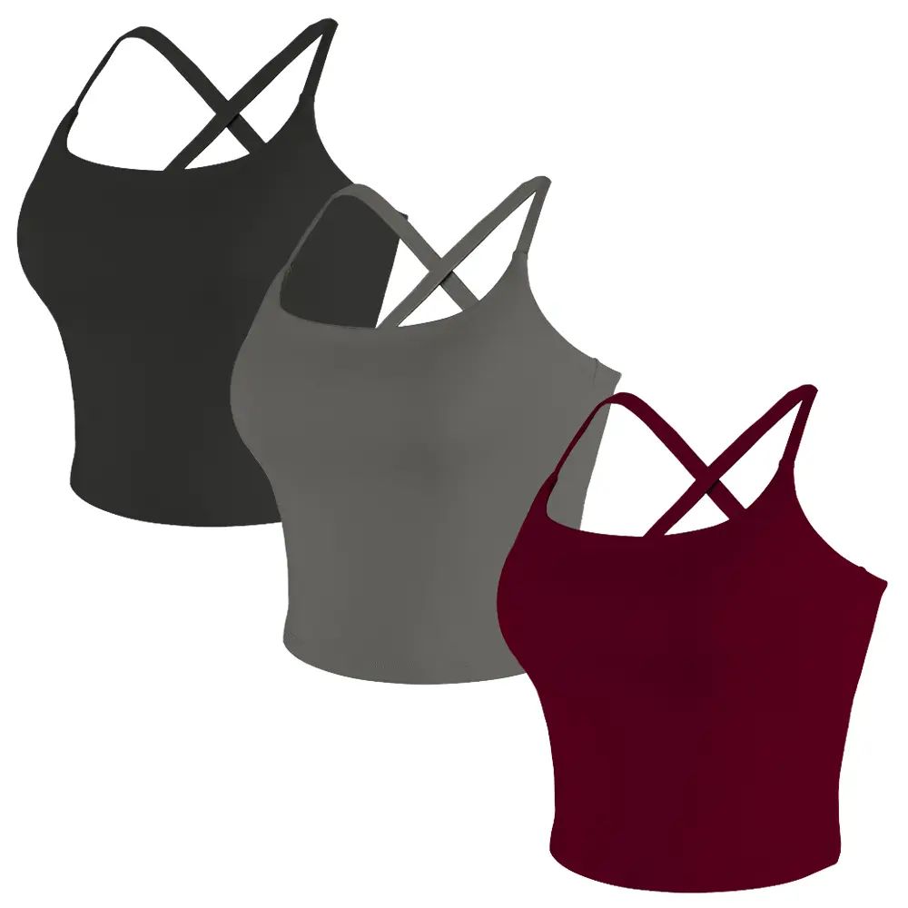 【3-Day Shipping】2026 New Adjustable Straps Built-in Bra Tank Top - Cross Back VS Spaghetti Straps & Scoop Neck, Slim Cute Buttery Soft Thicker Fabric Longline Sports Bra with Built-in One-Piece Bra Pads Yoga Wear Fitness Yoga Gym Activewear