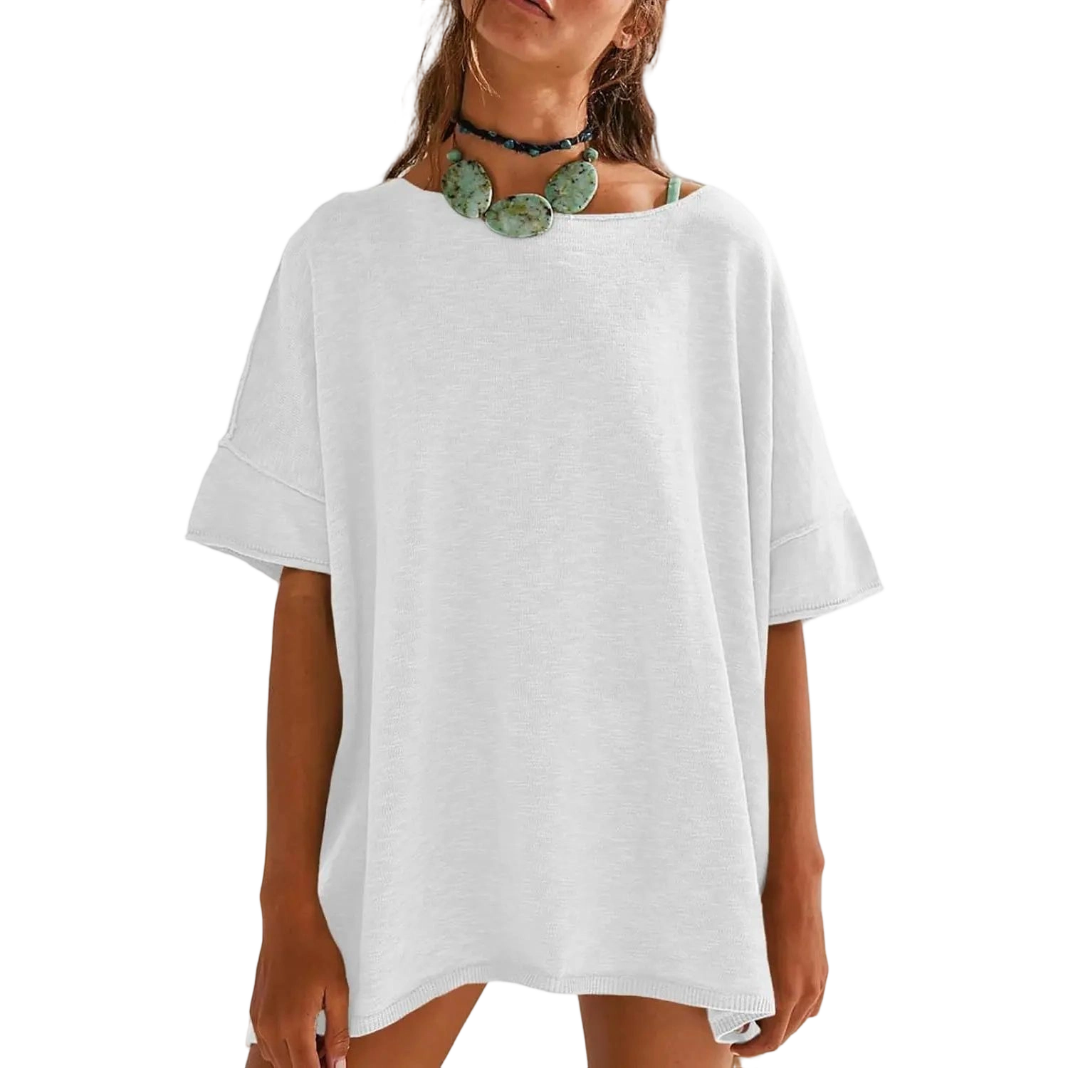 Women's Oversized T Shirts Casual Summer Crew Neck Loose Dropped Short Sleeve Side Slit Hem Blouse Tunic Tops Sweater Tee